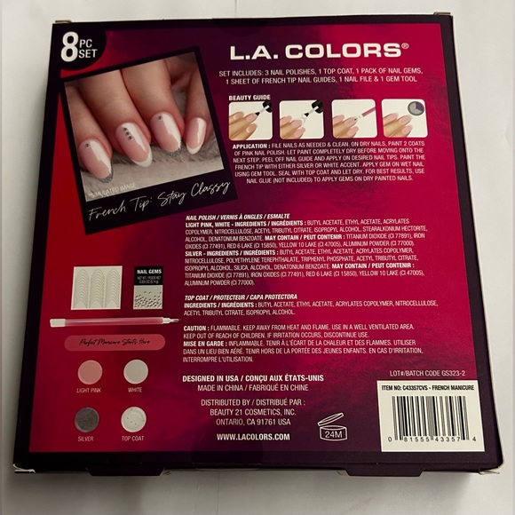 New L.A.Colors French Tip Manicure Set 8 Pieces All is Bright Nail Polish - Picture 2 of 15